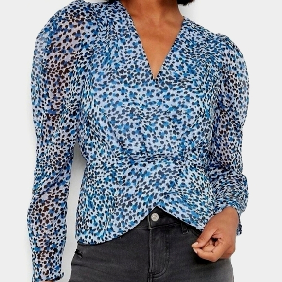Express Tops - Express Blue Leopard Print Blouse Size XS NWT